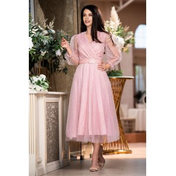 Rochie eleganta Hazel rose in clos cu buline sclipitoare