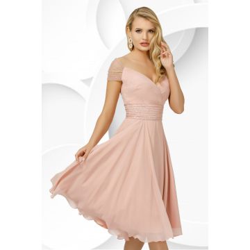 Rochie eleganta Pretty Girl rose din voal cu detalii din tulle si paiete