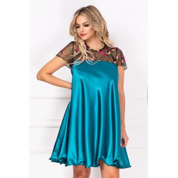 Rochie de cununie Erin turquoise din satin cu broderie By InPuff