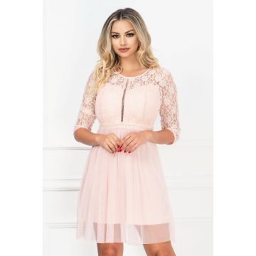 Rochie de ocazie in clos mini din dantela si tul roz