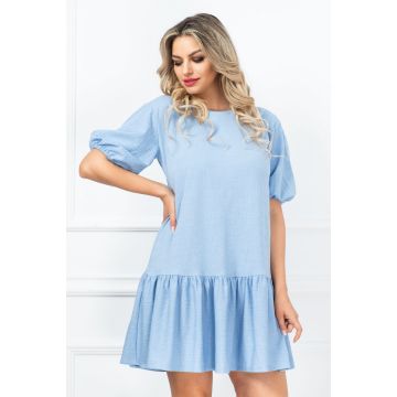 Rochie de vara lejera Anna bleu cu volan amplu