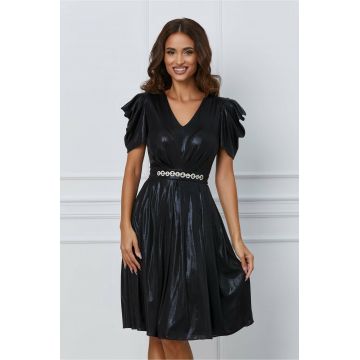 Rochie Dy Fashion neagra cu accesoriu in talie Rochie Dy Fashion neagra cu accesoriu in talie