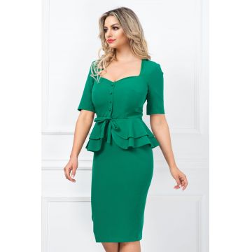 Rochie eleganta InPuff office verde conica cu peplum