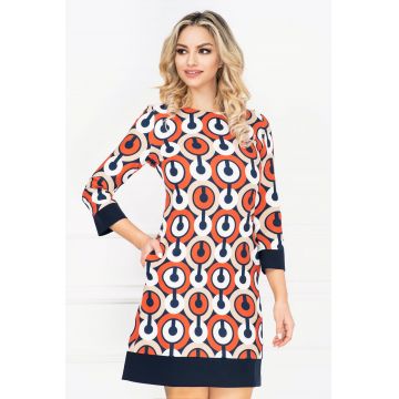 Rochie MBG de zi cu imprimeu geometric si buzunare laterale