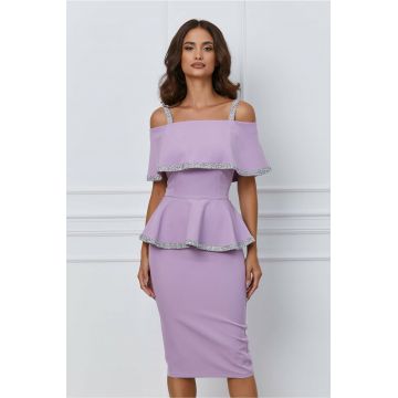 Rochie MBG lila cu strasuri si peplum