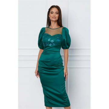 Rochie Moze verde cu tull si broderie la bust