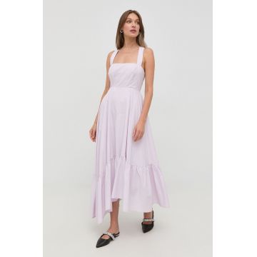 Bardot rochie din bumbac culoarea violet, maxi, evazati