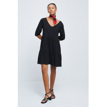 Medicine rochie din bumbac culoarea negru, mini, evazati