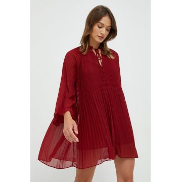 Pepe Jeans rochie culoarea bordo, mini, evazati