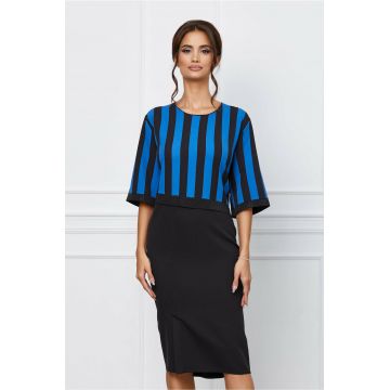 Rochie Alexandra neagra cu dungi albastre si strasuri