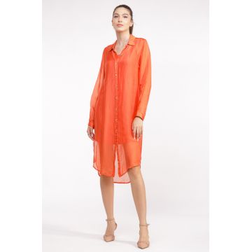 Rochie camasa din matase naturala orange, cu dublura