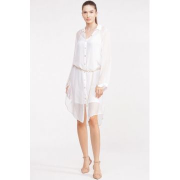 Rochie camasa din matase si vascoza alba, cu dublura
