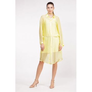 Rochie camasa din matase si vascoza galben pai, cu dublura