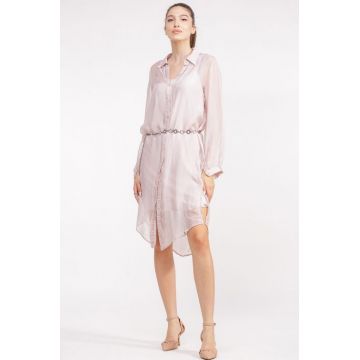 Rochie camasa din matase si vascoza roz prafuit, cu dublura