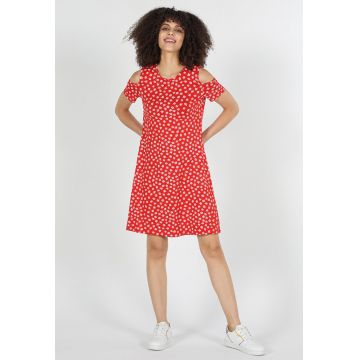 Rochie cu imprimeu si umeri decupati
