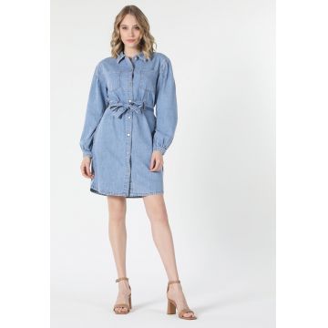 Rochie de denim cu maneci bufante