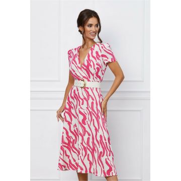 Rochie Janet bej cu imprimeu zebra fuchsia