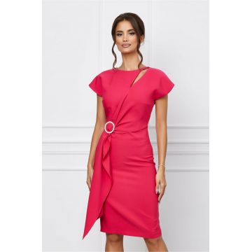 Rochie La Donna fuchsia cu decupaj la bust si aplicatie tip bijuterie in talie