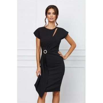 Rochie La Donna neagra cu decupaj la bust si aplicatie tip bijuterie in talie