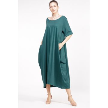 Rochie lunga din tricot verde inchis cu nasture pe spate