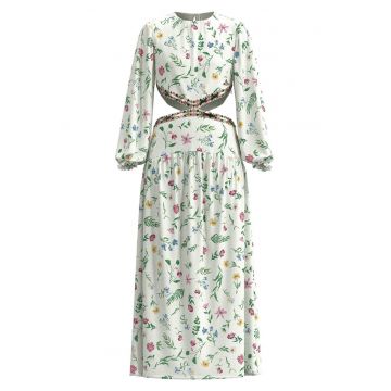 Rochie midi cu imprimeu floral si decupaje