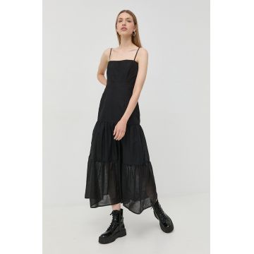 Bardot rochie culoarea negru, maxi, evazati