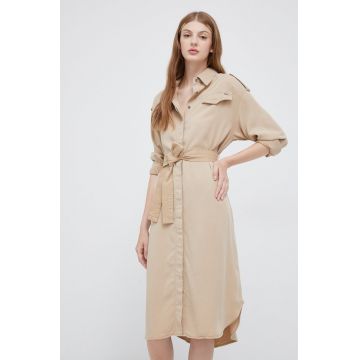 Pepe Jeans rochie culoarea bej, mini, oversize