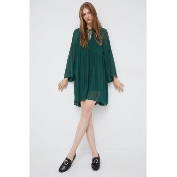 Pepe Jeans rochie culoarea verde, mini, oversize