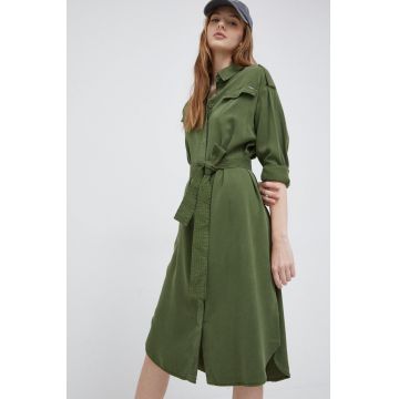 Pepe Jeans rochie culoarea verde, mini, oversize