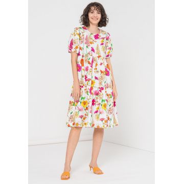 Rochie cu imprimeu floral cu maneci bufante