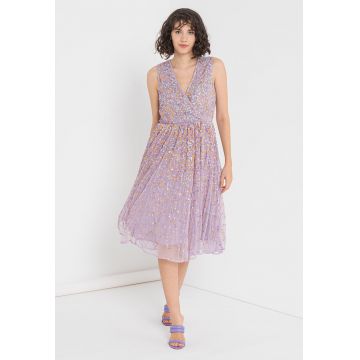 Rochie midi evazata si decorata cu paiete Radiant