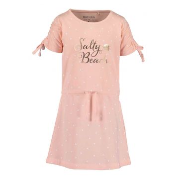 Rochie-tricou cu imprimeu text si buline Rochie-tricou cu imprimeu text si buline