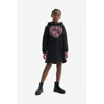 Desigual rochie din bumbac pentru copii culoarea negru, mini, oversize