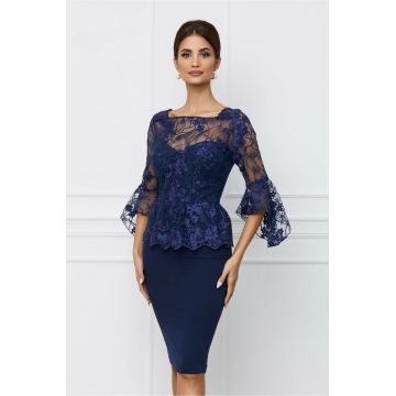 Rochie MBG bleumarin cu maneci clopot si peplum in talie