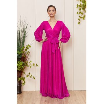 Rochie de ocazie din voal cu glitter Ophelia Fucsia