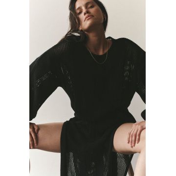 MUUV. rochie din bumbac Au Crochet culoarea negru, maxi, drept