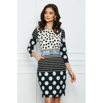 Rochie Andra neagra cu buline bleu si dungi Rochie Andra neagra cu buline bleu si dungi