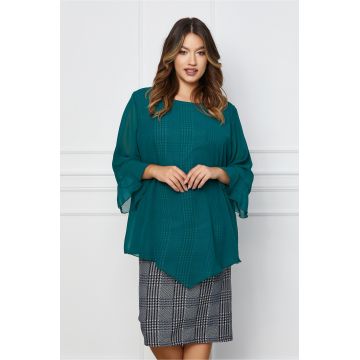 Rochie Carolina cu voal verde si carouri bleumarin