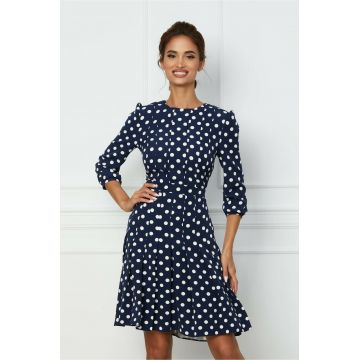 Rochie Dy Fashion bleumarin cu buline si pliuri