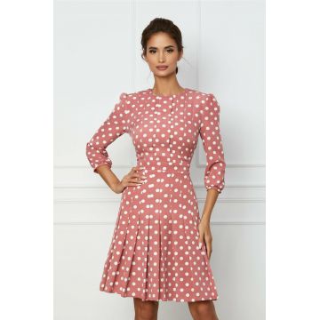 Rochie Dy Fashion roz cu buline si pliuri Rochie Dy Fashion roz cu buline si pliuri