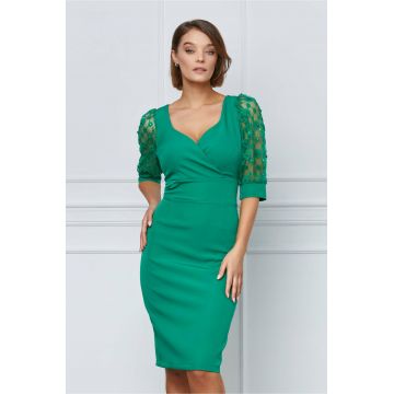 Rochie Ella Collection Abby verde cu maneci transparente