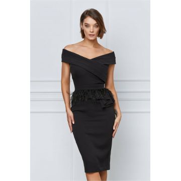 Rochie MBG neagra cu peplum si pene in talie