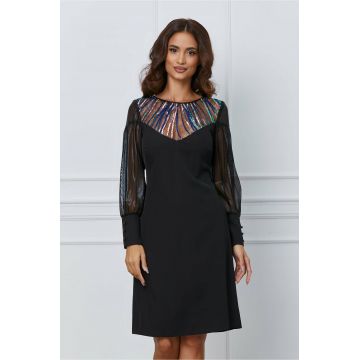 Rochie Moze neagra cu paiete colorate la bust