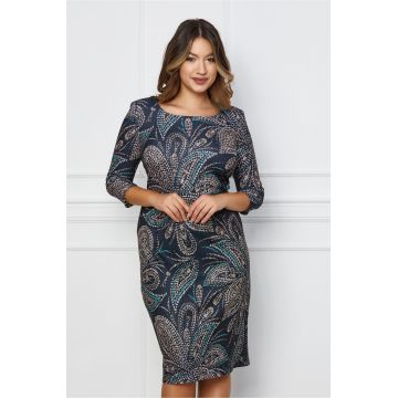 Rochie Rebeca neagra cu imprimeu bej si turcoaz Rochie Rebeca neagra cu imprimeu bej si turcoaz