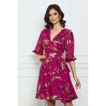 Rochie Sophie magenta cu imprimeuri aurii