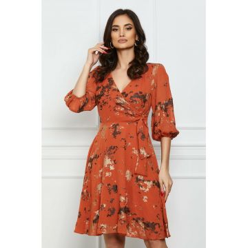 Rochie Sophie orange cu imprimeuri aurii