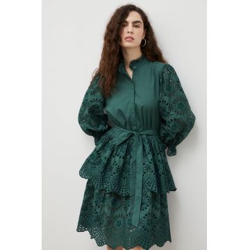 Bruuns Bazaar rochie din bumbac culoarea verde, mini, evazati