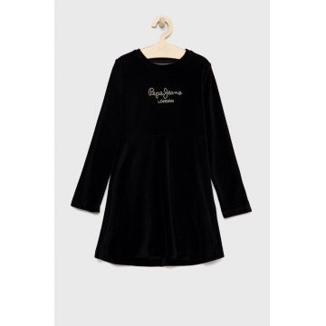 Pepe Jeans rochie fete culoarea negru, mini, evazati