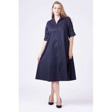 Rochie camasa din poplin de bumbac, bleumarin