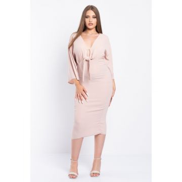 Rochie dama nude model cambrat cu decolteu adanc